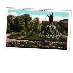 1915-1930 Vintage White Border Post Card Moses The King Fountain Washington Park